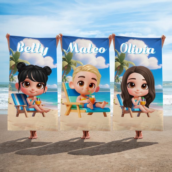 Personalizzato carino 3D Cartoon Kids Quick Dry Oversized Beach Towel con nome Beach Party Travel Birthday Gift for Boys Girls