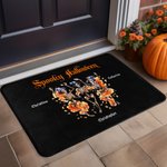 Personalized Weird Pumpkin Dancing Skeleton Non-slip Door Mat with Title and 3-8 Names Home Decor Housewarming Halloween Gift for Family Friends