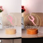 Personalized Multicolor Dancing Pose Silhouette Acrylic LED Night Light with Wooden Base and Name Room Decor Birthday Gift for Dancers