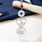 Personalised Birthstone Compass Heart Design Rear View Mirror Car Charm with Engraved Year and Text Graduation Gift for Graduates Car Owner