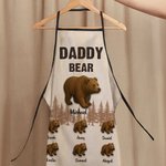 Personalised Papa Bear and 1-12 Kid Bears BBQ Waterproof Adjustable Apron with Title and Names Father's Day Birthday Gift for Dad Grandpa