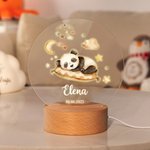 Luce notturna personalizzata in acrilico con nome animali del sonno in stile cartone animato e base in legno regalo di compleanno per bambini