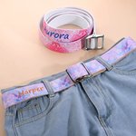 Personalised Embroidery Pink Flower Fantasy Butterfly Canvas Belt with Name and Adjustable Buckle Birthday Gift for Women Girls