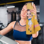 Personalised Tennis Badminton Pickleball Cartoon Character Waffle Sports Towel with Name Super Absorbent Game Day Birthday Gift for Ball Lovers