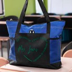Personalized Heart A Great Teacher Large Oxford Tote Bag with Text and Mesh Pockets Back to School Teachers' Day Gift for Teacher