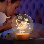 Luce notturna personalizzata in acrilico con nome animali del sonno in stile cartone animato e base in legno regalo di compleanno per bambini