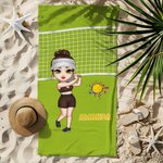 Personalizzato Tennis Badminton Pickleball Cartoon Character Quick Dry Asciugamano da spiaggia con nome Festa in spiaggia Regalo di compleanno essenziale per gli amanti dello sport