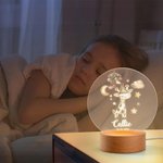 Luce notturna personalizzata in acrilico con nome animali del sonno in stile cartone animato e base in legno regalo di compleanno per bambini