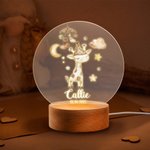Luce notturna personalizzata in acrilico con nome animali del sonno in stile cartone animato e base in legno regalo di compleanno per bambini