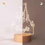 Personalized Cartoon Princess Castle Name Acrylic LED Night Light with Wooden Base Home Decor Birthday Children's Day Gift for Daughters Girls