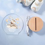 Luce notturna personalizzata in acrilico con nome animali del sonno in stile cartone animato e base in legno regalo di compleanno per bambini