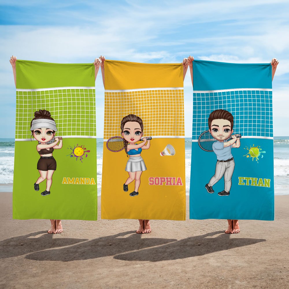 Personalisierbares Tennis-Cartoon-Charakter Strandhandtuch