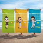 Personalizzato Tennis Badminton Pickleball Cartoon Character Quick Dry Asciugamano da spiaggia con nome Festa in spiaggia Regalo di compleanno essenziale per gli amanti dello sport