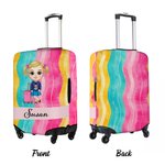 Personalizado colorido de la flor de rayas de dibujos animados de viaje de caracteres funda de equipaje se adapta a 18-32 pulgadas maleta con el nombre de regalo de cumpleaños para los amigos de la fa