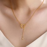 Personalizada Corazón Lariat Collar con Dangling Zirconia Inicial Dainty Joyería Cumpleaños Día de San Valentín Aniversario de regalo para las mujeres