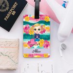 Henkilökohtainen sarjakuvahahmo kesäloma tyyli matkatavaroiden tag kanssa nimi Travel Essential vuosipäivä syntymäpäivälahja perheelle ystävät