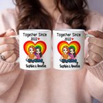 Personalized Together Since Year Heart Cartoon Couple Character 11 oz Ceramic Coffee Mug with Names Anniversary Birthday Gift for Couples