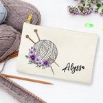 Bolsa de maquillaje de lona con nombre y cremallera para regalo de cumpleaños para los amantes de tejer
