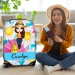 Personalizado colorido de la flor de rayas de dibujos animados de viaje de caracteres funda de equipaje se adapta a 18-32 pulgadas maleta con el nombre de regalo de cumpleaños para los amigos de la fa