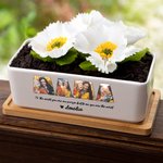 Gepersonaliseerd titelframe Foto's 1-12 Namen Keramische Plantenbak met Drainage en Bamboe Basis Verjaardag Moederdag Cadeau voor Mama Oma