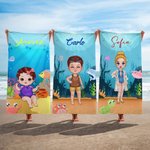 Asciugamano da spiaggia personalizzato con personaggio e nome oversize ad asciugatura rapida tema mondo marino regalo estivo per amici e familiari