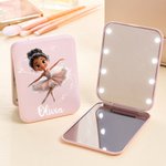 Personalized Cartoon Ballet Girl Double-Sided Makeup Mirror with LED Light and Name Birthday Gift for Ballerina Girl Ballet Lovers