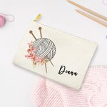 Bolsa de maquillaje de lona con nombre y cremallera para regalo de cumpleaños para los amantes de tejer