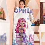 Personalized Fantasy Mermaid Underwater World Soft Throw Blanket with Name Home Decor Birthday Gift for Girls
