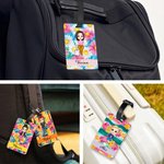 Henkilökohtainen sarjakuvahahmo kesäloma tyyli matkatavaroiden tag kanssa nimi Travel Essential vuosipäivä syntymäpäivälahja perheelle ystävät