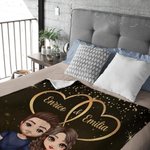 Coperta personalizzata con una coppia in stile cartone animato cielo stellato cuore morbida con nomi e anno regalo di San Valentino per coppie