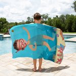 Personalized Cartoon Diving Kid Character Quick Dry Oversized Beach Towel with Face Photo Travel Essentials Summer Vacation Gift for Boys Girls