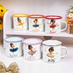 Personalised Cute Cartoon Ballet Girl 12 oz Multicolour Rim Enamel Mug with Name Birthday Christmas Gift for Girls
