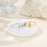 Personalized Dog Paw Print Birthstone Adjustable Open Ring with Engraved Initial Birthday Memorial Remembrance Gift for Women Pet Lovers