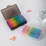 Personalised Birth Flower Rainbow-Coloured Portable Weekly Pill Organizer Box with Name Travel Accessory Daily Medication Gift for Family Friends