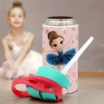 Personalisierte niedliche 3D Ballett Mädchen 12 oz isolierte Wasserflasche mit Strohhalm und Spill-Proof-Deckel Geburtstag zurück zu Schule Geschenk für Ballerina Kinder