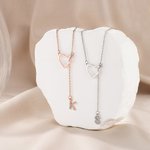 Personalizada Corazón Lariat Collar con Dangling Zirconia Inicial Dainty Joyería Cumpleaños Día de San Valentín Aniversario de regalo para las mujeres