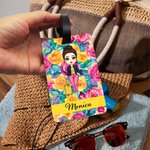 Henkilökohtainen sarjakuvahahmo kesäloma tyyli matkatavaroiden tag kanssa nimi Travel Essential vuosipäivä syntymäpäivälahja perheelle ystävät