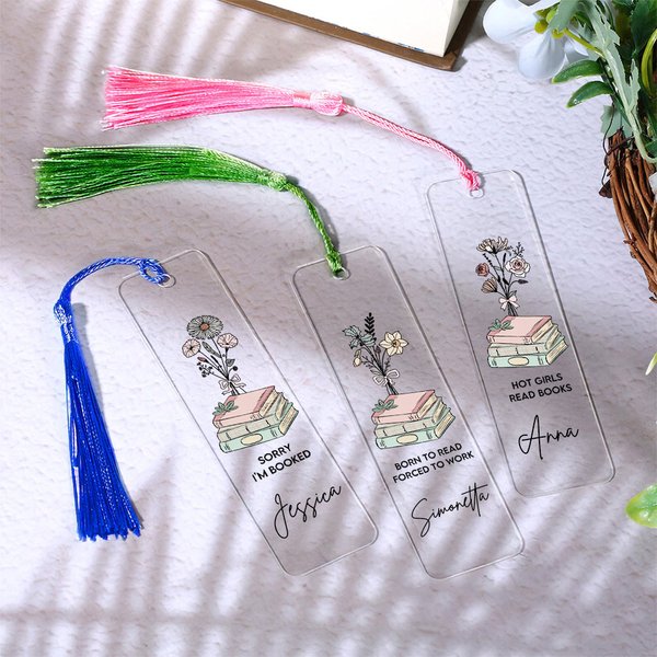 Segnalibro con nappina personalizzato in acrilico con nome e fiore di nascita regalo ideale per compleanno per amici famiglia o amanti dei libri
