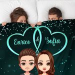 Coperta personalizzata con una coppia in stile cartone animato cielo stellato cuore morbida con nomi e anno regalo di San Valentino per coppie