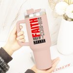 Personalized Multicolor Christian Theme 40 oz Tumbler with Name and Straw Travel Accessories Baptism Birthday Gift for Christians