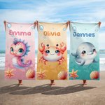 Gepersonaliseerde Cartoon Kwal Schildpad Oceaan Dieren Sneldrogend Oversized Strandlaken met Naam Zomerfeest Reizen Essentieel Geschenk voor Kinderen