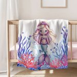 Personalized Fantasy Mermaid Underwater World Soft Throw Blanket with Name Home Decor Birthday Gift for Girls