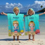 Personliga havsdjur tecknade barn överdimensionerade snabbtorkande huva strandhandduk med namn resor väsentliga sommar semester födelsedagspresent för barn