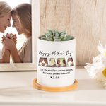 Gepersonaliseerd titelframe Foto's 1-12 Namen Keramische Plantenbak met Drainage en Bamboe Basis Verjaardag Moederdag Cadeau voor Mama Oma