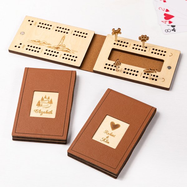 Personalised Engraved Animal Navigation Pattern Portable Cribbage Board with Wooden Pegs Camping Outdoor Activities Birthday Gift for Cribbage Lovers