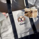 Personalized Embroidered 1-4 Dog Cat Pet Portrait Photos Oxford Tote Bag with Names Birthday Mother's Day Gift for Pet Mom Lover