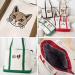 Personalised Embroidered 1-4 Dog Cat Pet Portrait Photos Large Canvas Tote Bag Birthday Gift for Mom Pet Lovers