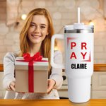 Personalized Multicolor Christian Theme 40 oz Tumbler with Name and Straw Travel Accessories Baptism Birthday Gift for Christians