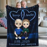 Coperta personalizzata con una coppia in stile cartone animato cielo stellato cuore morbida con nomi e anno regalo di San Valentino per coppie