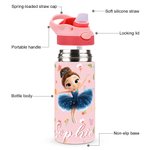 Personalisierte niedliche 3D Ballett Mädchen 12 oz isolierte Wasserflasche mit Strohhalm und Spill-Proof-Deckel Geburtstag zurück zu Schule Geschenk für Ballerina Kinder
